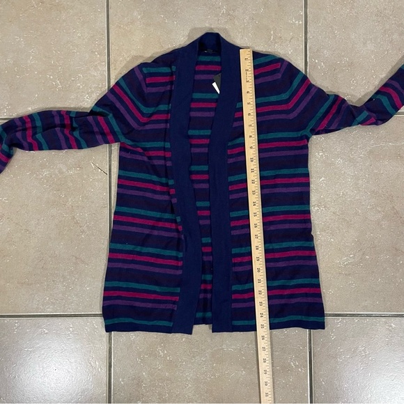 NEW Talbots Cardigan Sweater SP PETITE Open Front Striped Nylon Wool Blue Multi - Picture 6 of 6